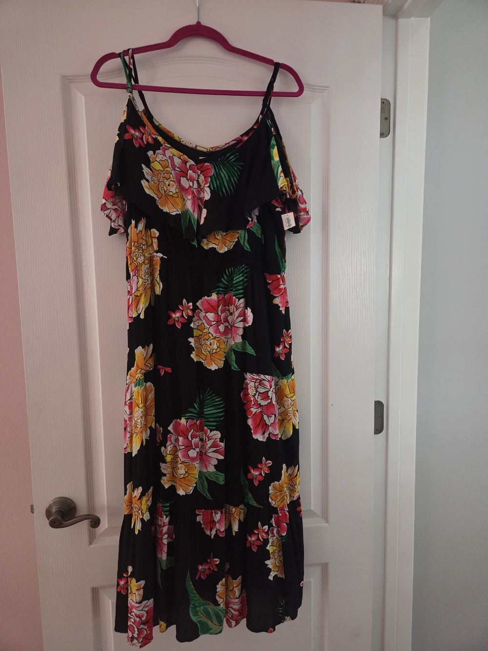 Old Navy Black Maxi Dress with Pink & Yellow Floral Print